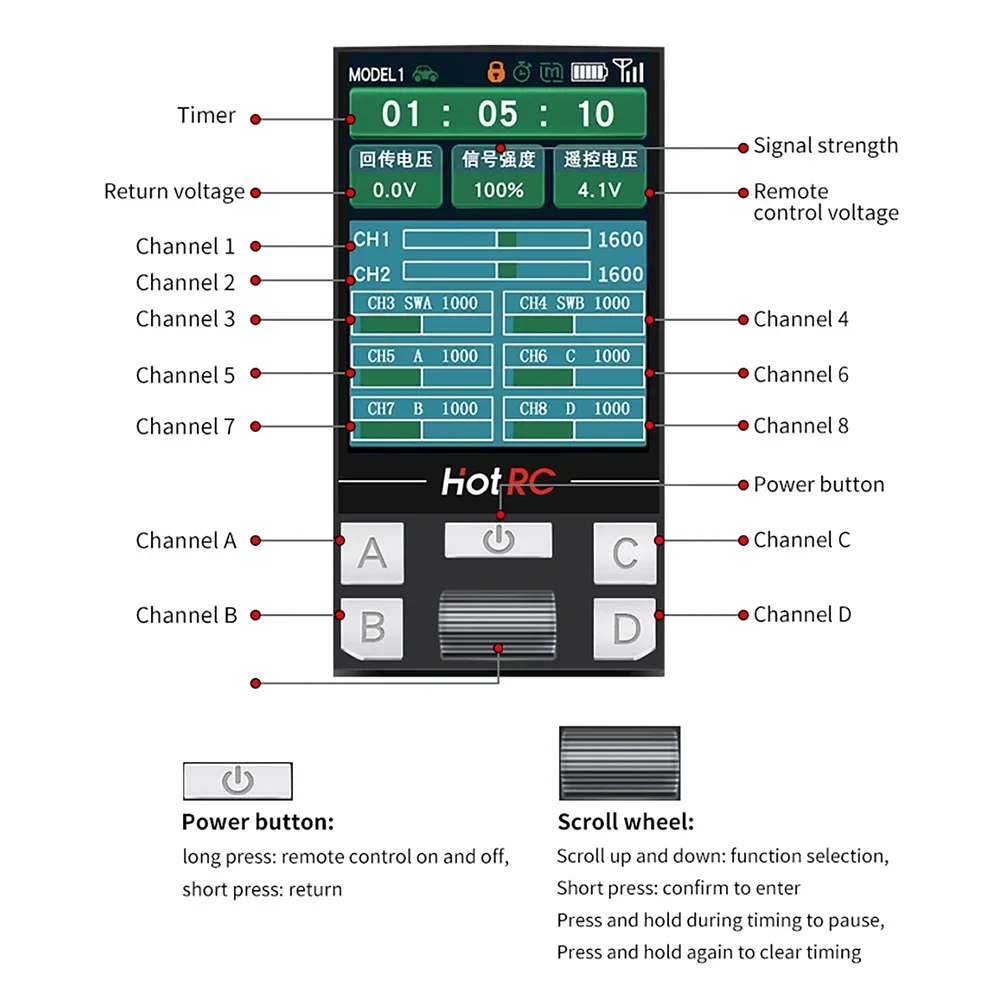 HOTRC CT-8B 8CH Transmitter Remote Controller 2.4Ghz Radio For RC Model Car Boat Aircraft Quadcopter Retrofitting Accessories 3