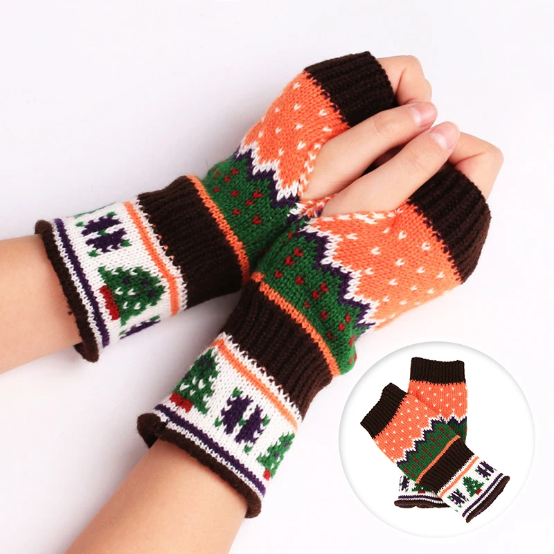 

Women Long Fingerless Gloves Winter Mitten Knitted Warmer Arm Sleeve Thin Casual Colorful Christmas Soft Fingerless Gloves