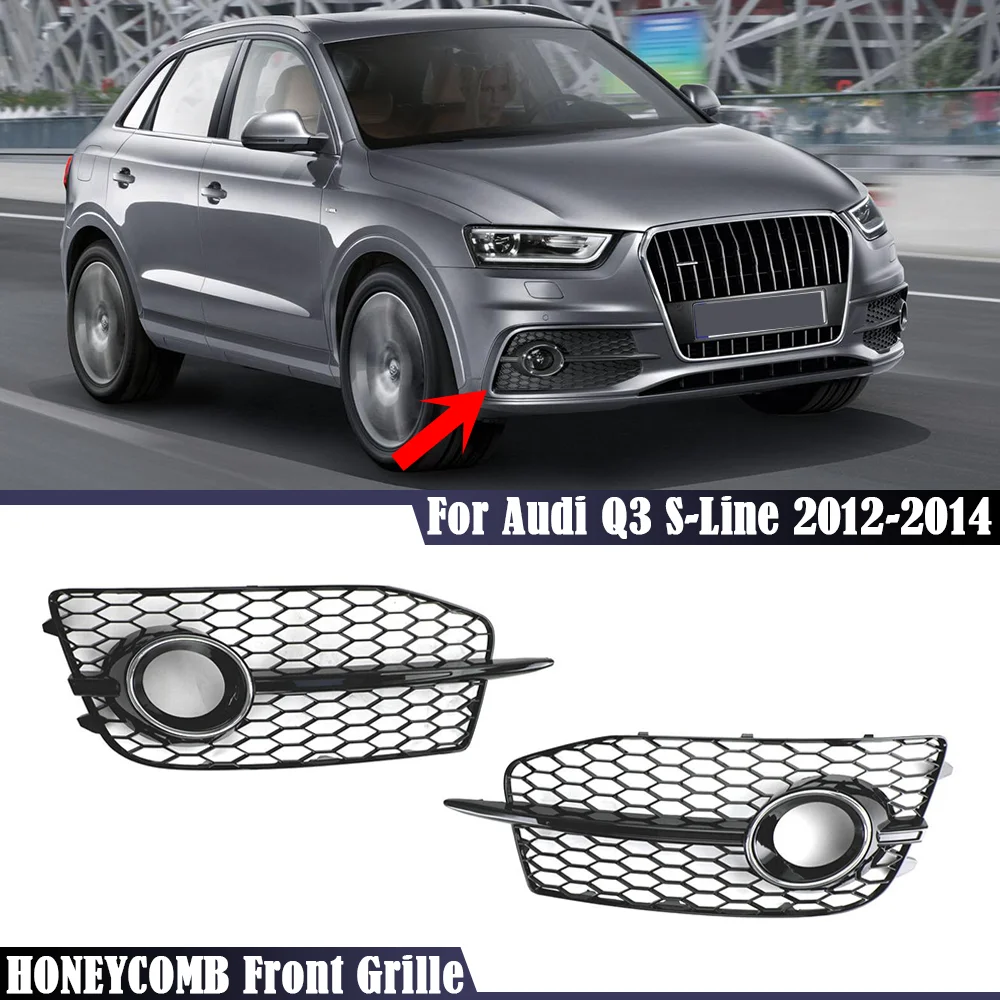 

Car Front Bumper Fog Light Grille HONEYCOMB HEX Fog Lamp Grill Cover For Audi Q3 S-Line 2012 2013 2014 8U0807681D 8U0807682D
