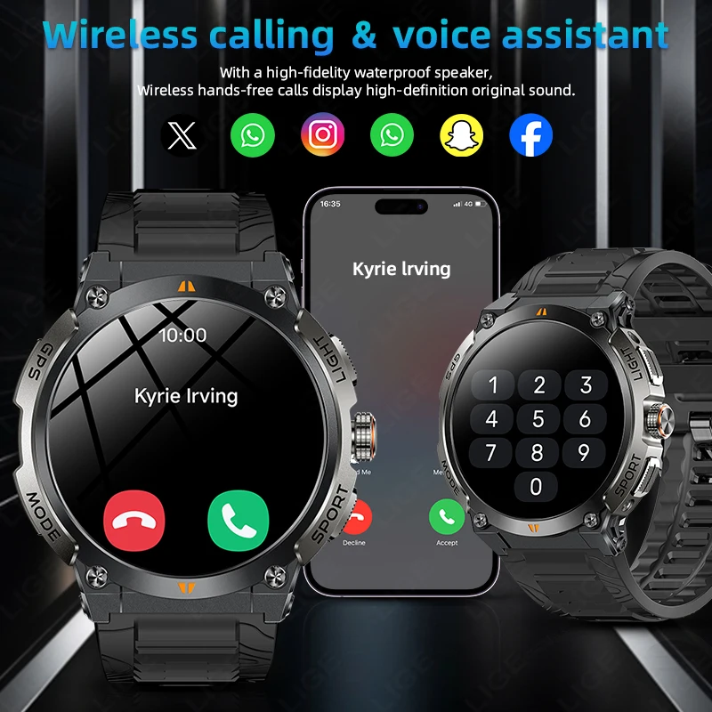 LIGE New Professional GPS Sports Smart Watch Outdoor RIDE Run Men Watches Compass Altimeter IP68 400mAh AMOLED BT Call Bracelets
