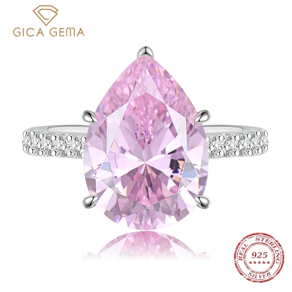 

Gica Gema 925 Sterling Silver Pear Cut 6CT Lab Gem Fancy Intense Citrine Pink Anniversary Rings For Women Luxury Jewelry Gifts