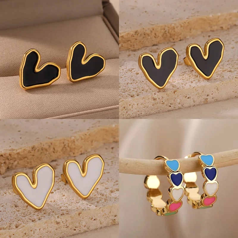 Weiße herzförmige Ohrstecker für Frauen, Edelstahl, ästhetischer Herz-Ohrring, Hochzeit, Weihnachten, Modeschmuck, Accessoires