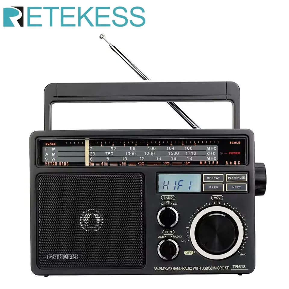 RETEKESS TR618 AM FM SW 휴대용 라디오(디지털 MP3 플레이어..