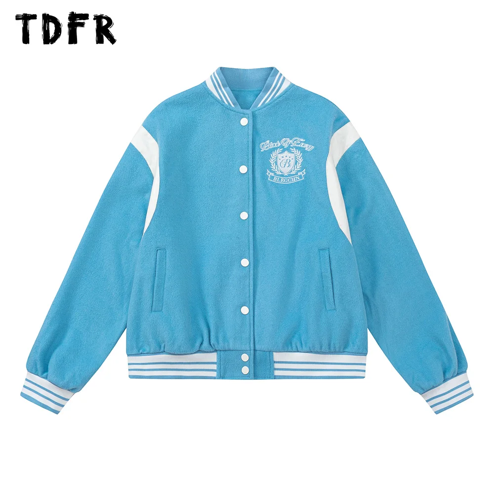 

Embroidery Baseball Jacket Mens Autumn Casual Single Breasted Loose Long Sleeve Varsity Jacket Men