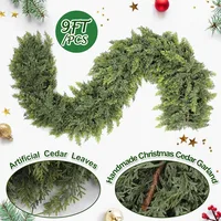 2 Pcs 9ft Christmas Cedar Garland Artificial Green Cedar Pine Needles for Home Fireplace Indoor Outdoor Holiday Party Decoration 2