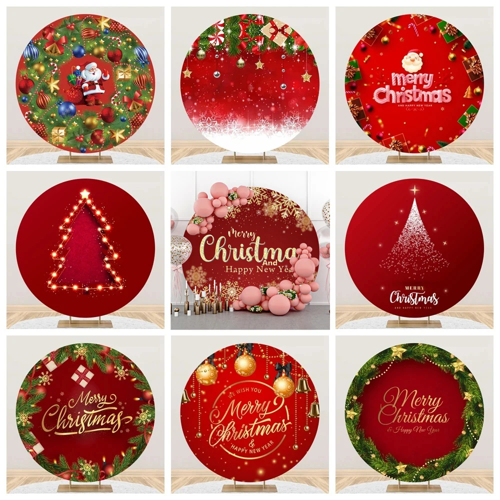 

Зимний Рождественский счастливый новый год круглый фон Обложка Рождественская елка подарок семейная искусственная декорация Красный эластичный круг фотография фон