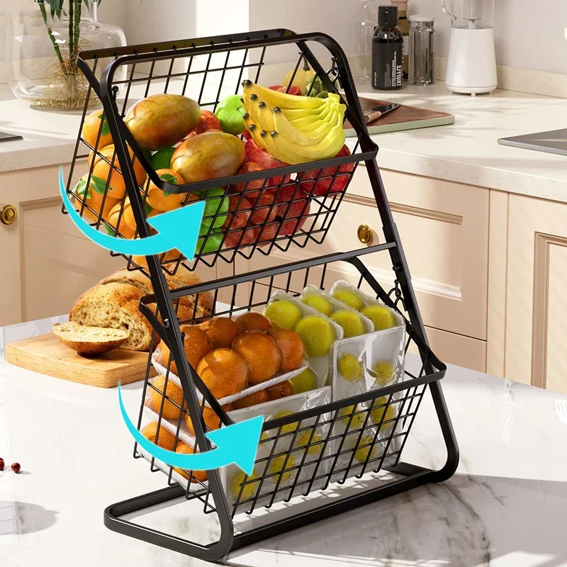 2 Tier Fruit Basket Kitchen Countertop Storage Organizer Fruits Vegetable Storage Iron Basket Bathroom Cosmetic Storage Rack 5