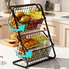 2 Tier Fruit Basket Kitchen Countertop Storage Organizer Fruits Vegetable Storage Iron Basket Bathroom Cosmetic Storage Rack 5