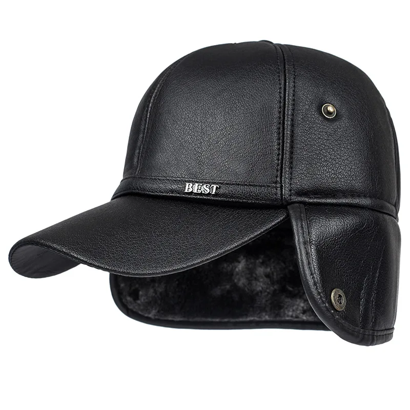 Winter Men's Hat Imitation Leather Baseball Cap Fashion Ear Protection Cap Winter Outdoor Warm Hat Elderly Hat