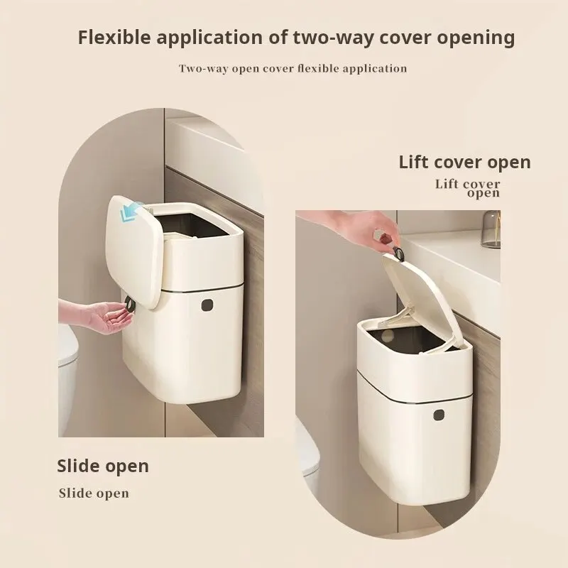 Wall Mounted Trash Can Rectangle Narrow Design Lid Strong Load-bearing Two Wall Mounting Methods 9L trash can