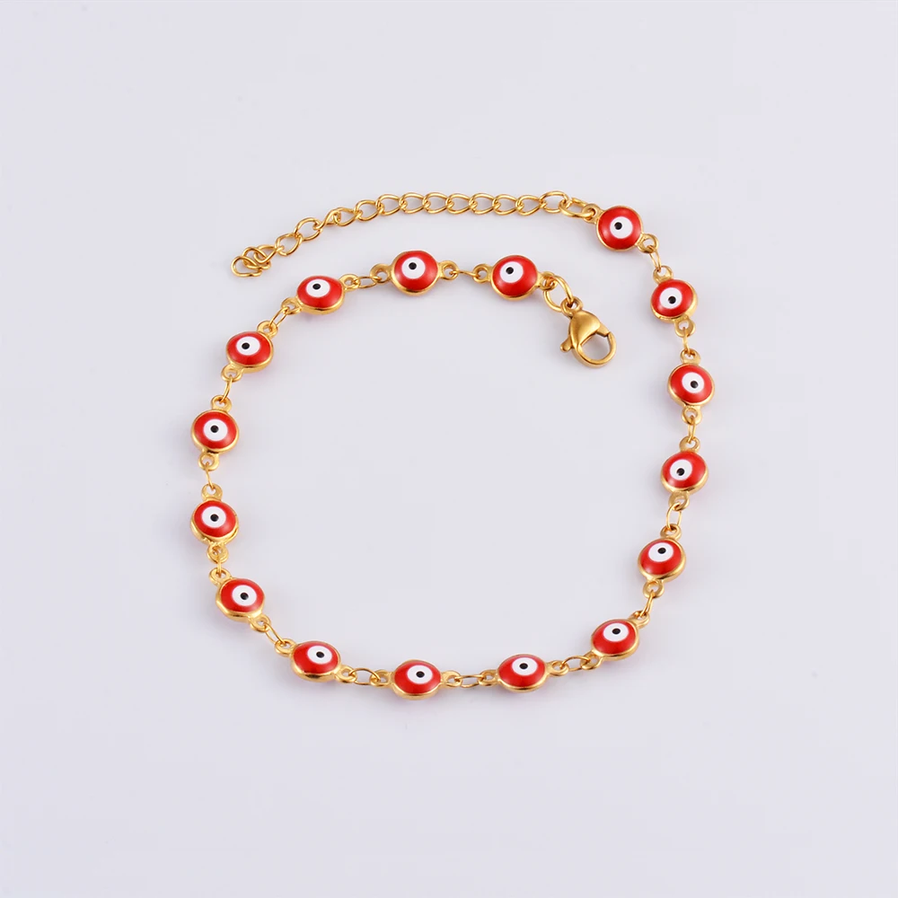 Elegant Stainless Steel Bracelet with Blue and Red Enamel Evil Eye Charm - Women's Lucky Jewelry Gift