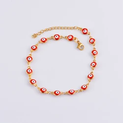 Elegant Stainless Steel Bracelet with Blue and Red Enamel Evil Eye Charm - Women's Lucky Jewelry Gift - 21cm (Red)