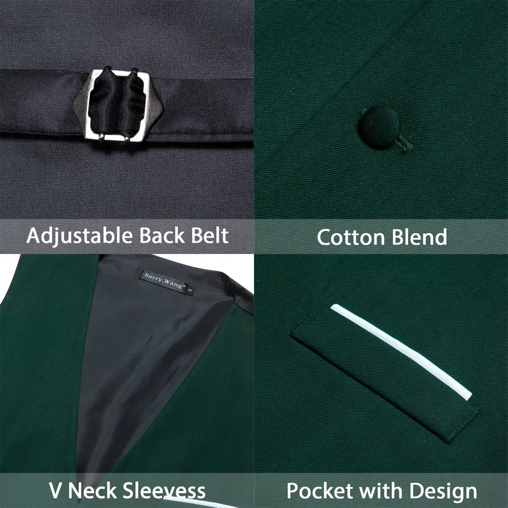 Barry.Wang Men's Sleeveless Vest Elegant Dark Green V-Neck Waistcoat Necktie Sets Leisure Groom Party Wedding Designer DM-2426 4