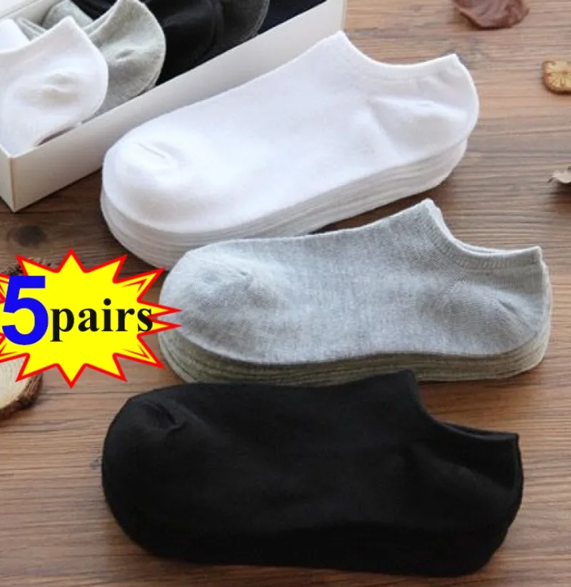 1-5pairs Men's Socks Low Cut Breathable Business Boat Sock Summer Solid Color Comfortable Ankle Casual Cotton White Black Socks