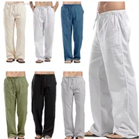 2024 New Men's Cotton Linen Pants Summer Solid Color Breathable Linen Trousers Male Casual Elastic Waist Fitness Pants 1