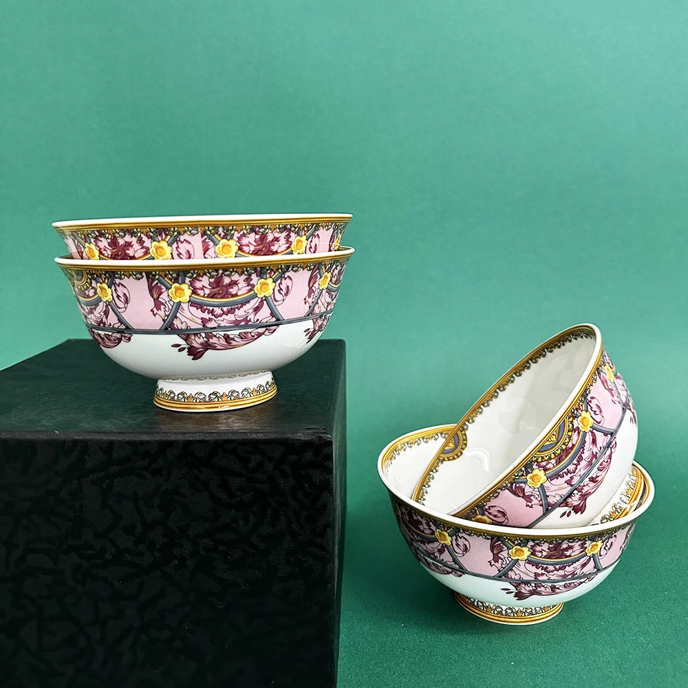 

4 Pcs Dining Room Bowl Ceramic Tableware 4.5*inch Deep Jingdezhen Bone China Porcelain Dinnerware Rice bowl ceramic bowl