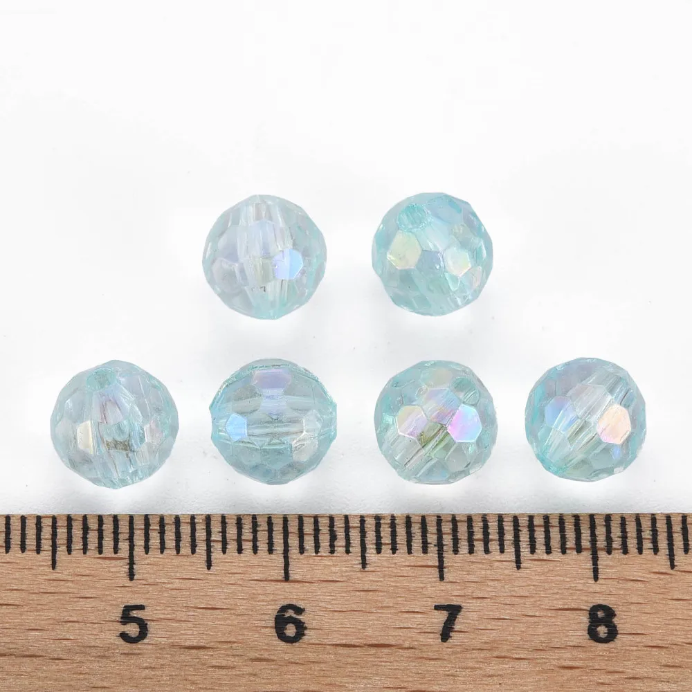 500g Transparent Acrylic Beads AB Color Round Faceted Deep Sky Blue 8mm Hole: 1.6mm about 1810pcs/500g