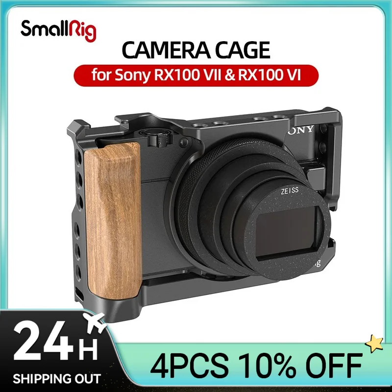 Фото Клетка SmallRig для камеры Sony RX100 VII и RX100 VI с деревянной боковой ручкой, крепление холодного башмака, микрофон Fr, DIY варианты 2434 №1