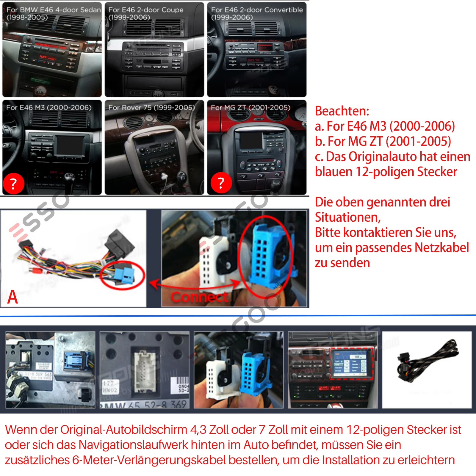 ESSGOO 9-Zoll Android 15 32G/64G Kabelloses Carplay für BMW 3er E46 1999-2005 M3 Autoradio GPS Navi FM BT RDS SWC WiFi USB – Detail 3