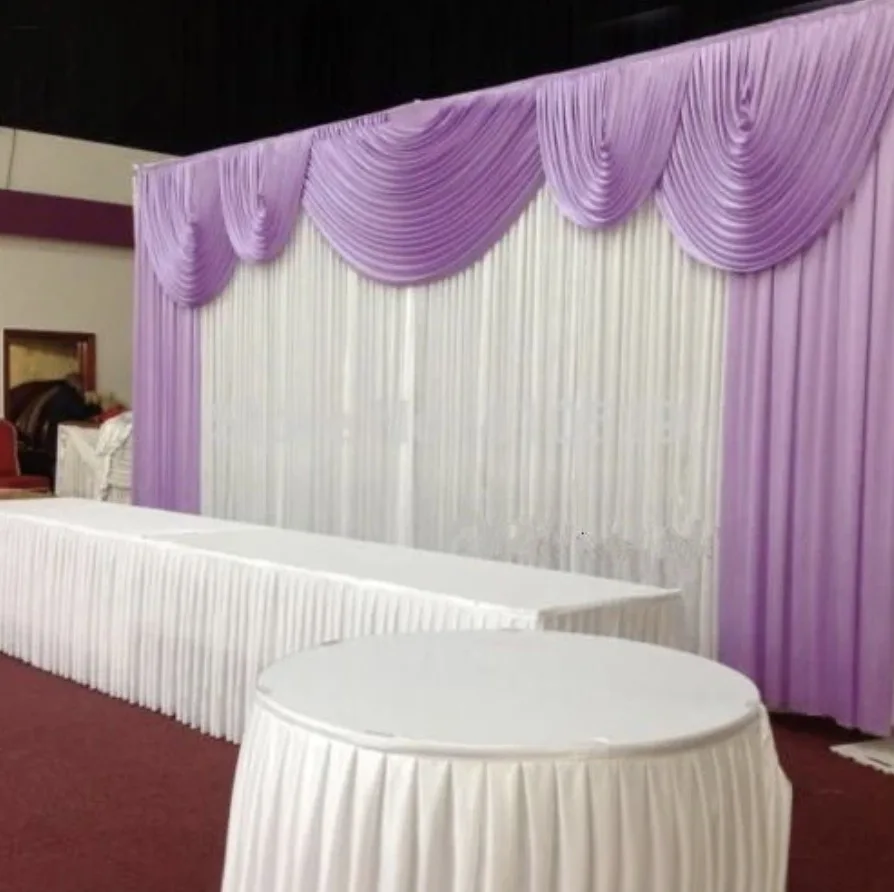 

Romantic White With Lavender Swags 10ft*20ft Wedding Stage Decoration Party Backdrop Beatiful Curtains Drape Photos Background