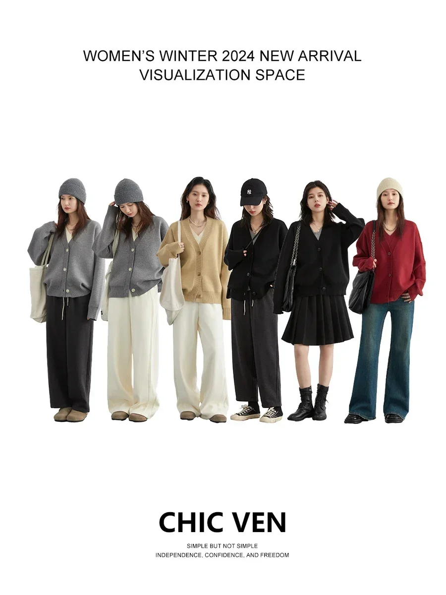Women Sweater Women Cardigan Loose V-neck Female Sweater Long Sleeved Knit Top for Girl Korean Popular Clothes Spring Autumn
