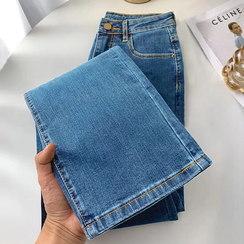 

Korean High Waist Straight Jeans Women Spring Autumn Loose Ankle-Length Pants Laege Size Stretch Vaqueros Vintage Denim Trouser