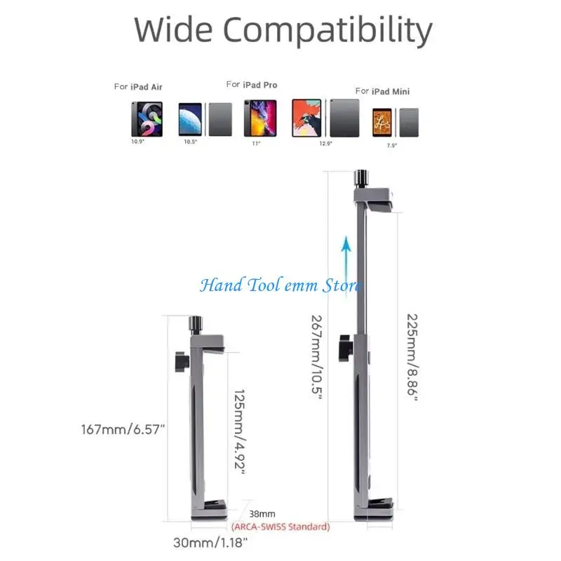 H37F XJ15 태블릿 홀더 삼각대 마운트 클램프 금속 태블릿 스탠드(Clold Shoe Mount 포함)