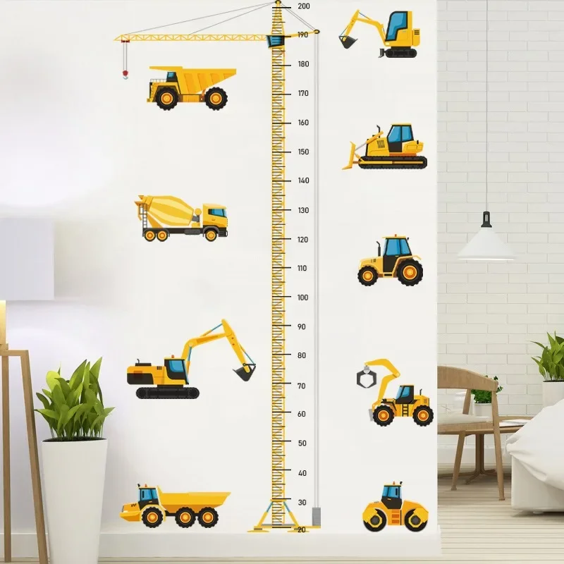 Height Stickers Construction Vehicle Tower Crane Kids Room Kindergarten Baby Measuring Height Ruler Wall Stickers Boys Gift wall stickers,vinyl decal stickers