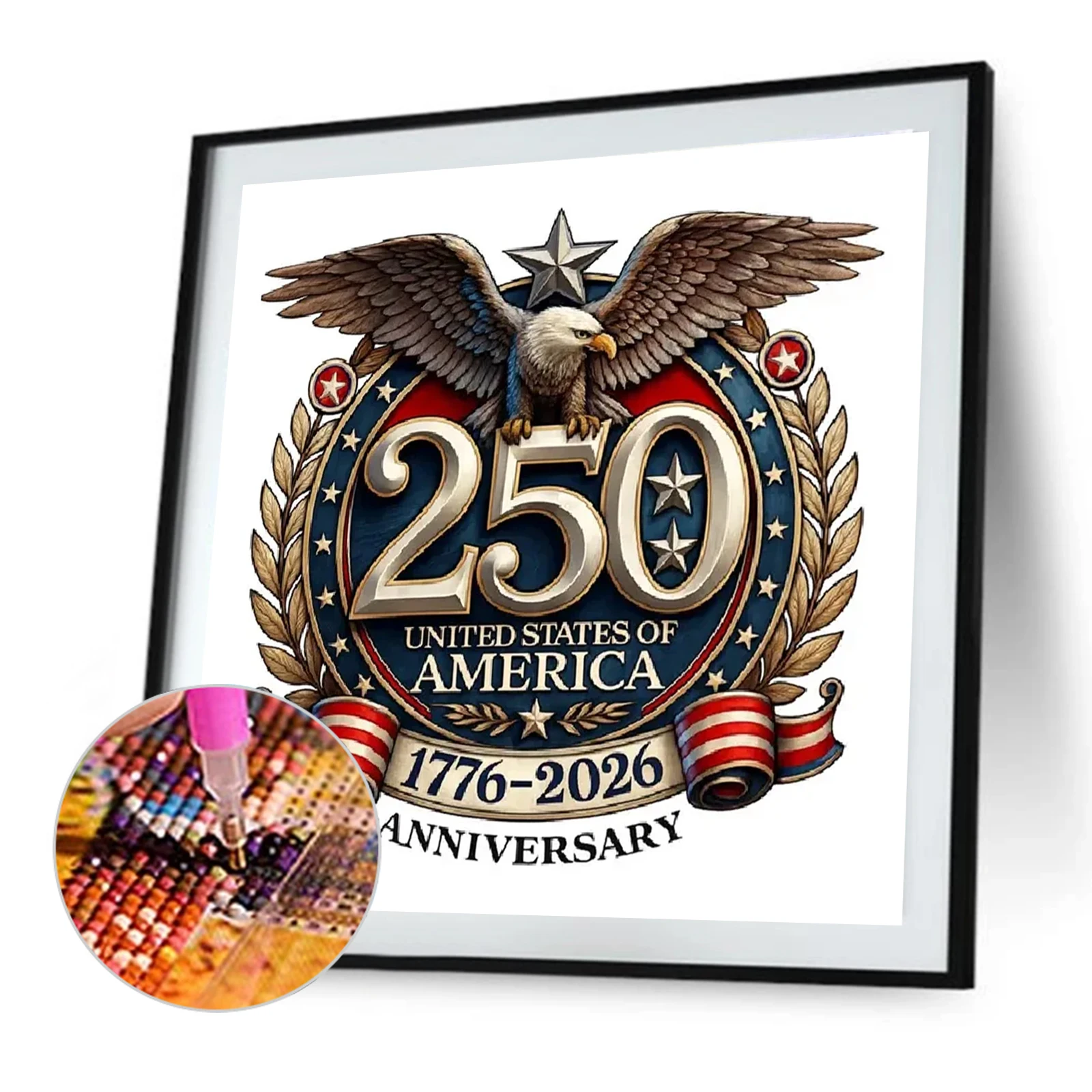 미국 250주년 기념 풀 DIY 5D 라운드 드릴 크리스탈 아트 페인트 바이 다이아몬드 성인용 초보자용 홈 벽 장식 선물 40*40cm