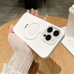 Liquid Silicone Magnetic Stand Phone Case with MagSafe Charging and Soft Cover Protection for iPhone 13 (Pure White)