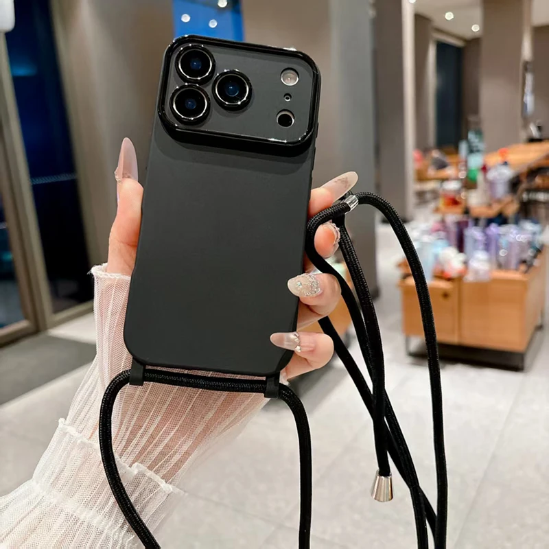 Portable Minimalist Solid Color Lanyard Phone Case - Anti-Drop and Shock-Absorbing Protection