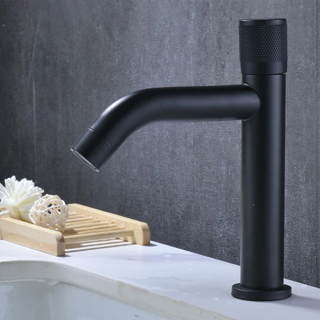 Basin Faucet Single Hole Cold Sink Water Tap Bathroom Cabinet Washbasin Faucet Black Silver Stainless Steel Deck Mounted Faucets 3