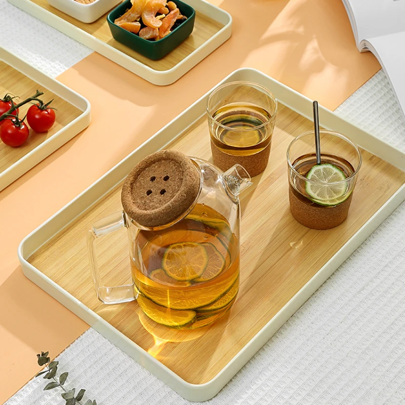 Bamboo Tray Japanese Dinner Plate Imitation Bamboo Pattern Tea Tray Kitchen Storage Plastic Storage Tray Thickened Anti-drop 5