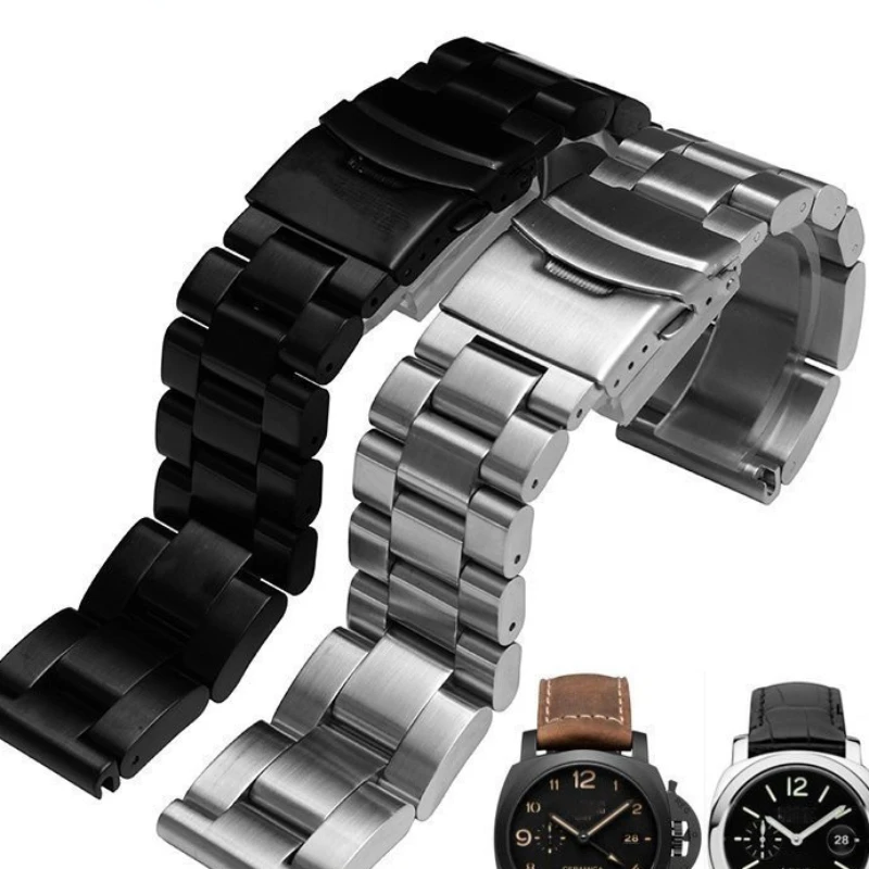Acciaio Nero Ispessimento Anti-Allergia Solido Acciaio Inossidabile Uomo 24 22Mm Per Parnis Doppia Fibbia A Pressione Panerai Sostituire Cinturini