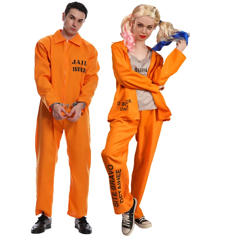 

Male and Female Couple's Orange Prisoner Cosplay Uniforms Halloween Christmas Pub Party Stage Costume