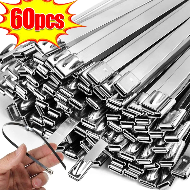 스테인레스 스틸 금속 지퍼 타이, 재사용 가능한 자동 잠금 고정 링 케이블 타이..