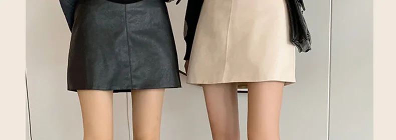 Vintage Pu Miniröcke für Mutterschaft Herbst Winter Mode heiße elastische Taille eine Linie Kleidung für schwangere Frauen Schwangerschaft Jugend – Detail 3