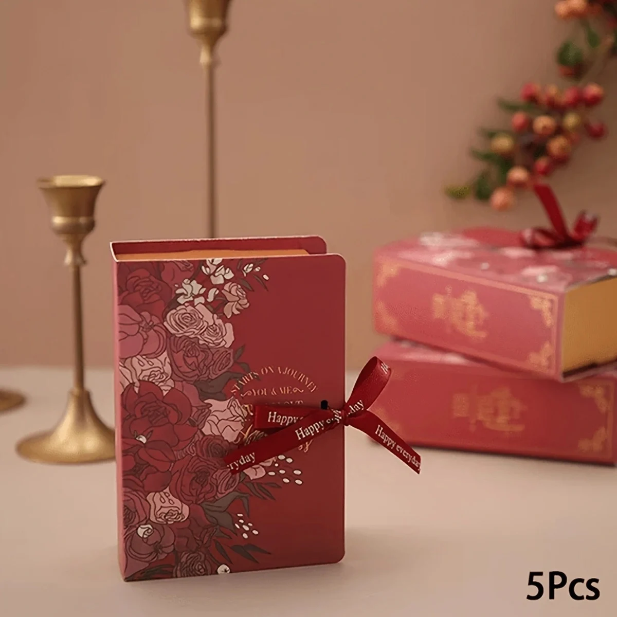 5 Stück Geschenkboxen in Buchform mit Band, aus Karton, für Süßigkeiten, Schokolade, Geschenkverpackung für Party, Hochzeit, Geburtstag. – Detail 6