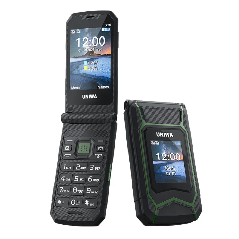UNIWA X29 2.8 Inch Double Screen Dual SIM Card GSM Rugged Style Flip Phone 2000mAh Big Font Big Button For Senior Wireless Radio