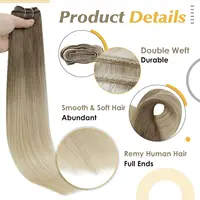 Extensions de cheveux naturels Remy lisses et soyeux, couleur Blonde ombrée, 100g, couture en peau lisse et soyeuse, Double trame pour Salon 4