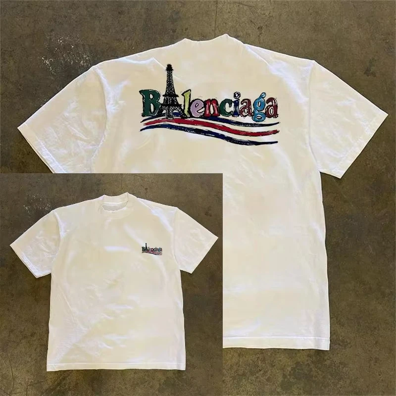 Summer Heavy Cotton Short-sleeved T-shirt Men's and Women's Round Neck Trendy Brand Letter Printing Versatile Loose sports shirt