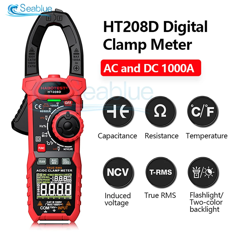 HT208D AC/DC morsetto digitale True-RMS multimetro misuratore di