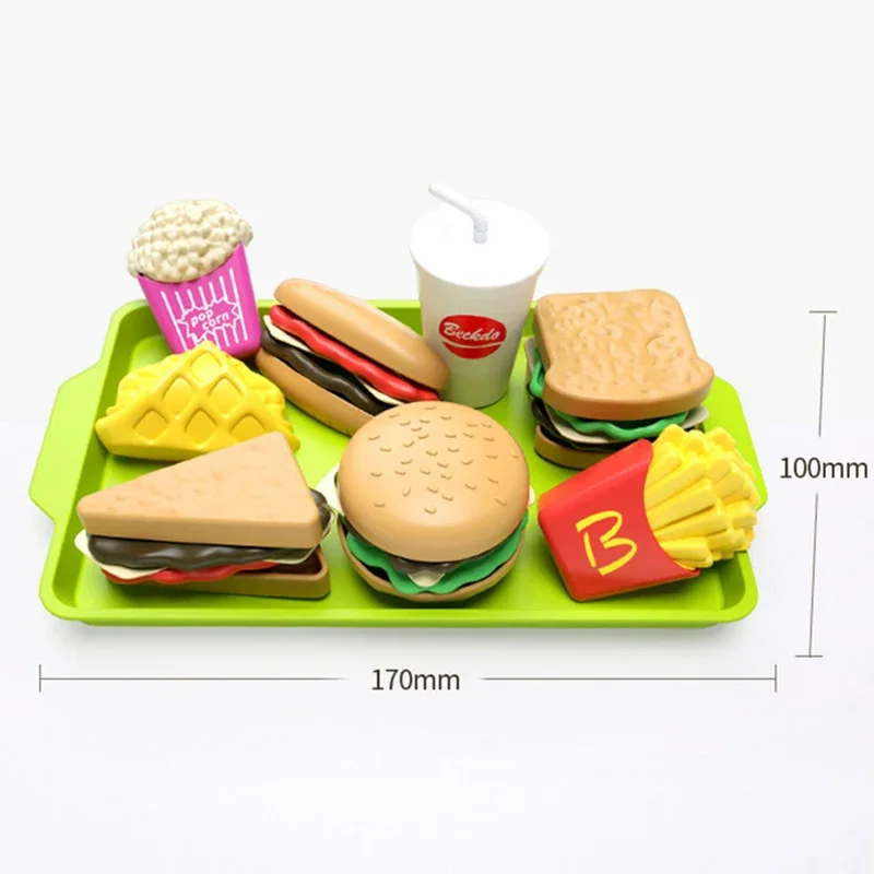 Children Hamburger Pretend Play Cooking Toys Set Mini Simulation Food Kitchen Toys For Girls Sandwich Fries Burger Assembly Game 6