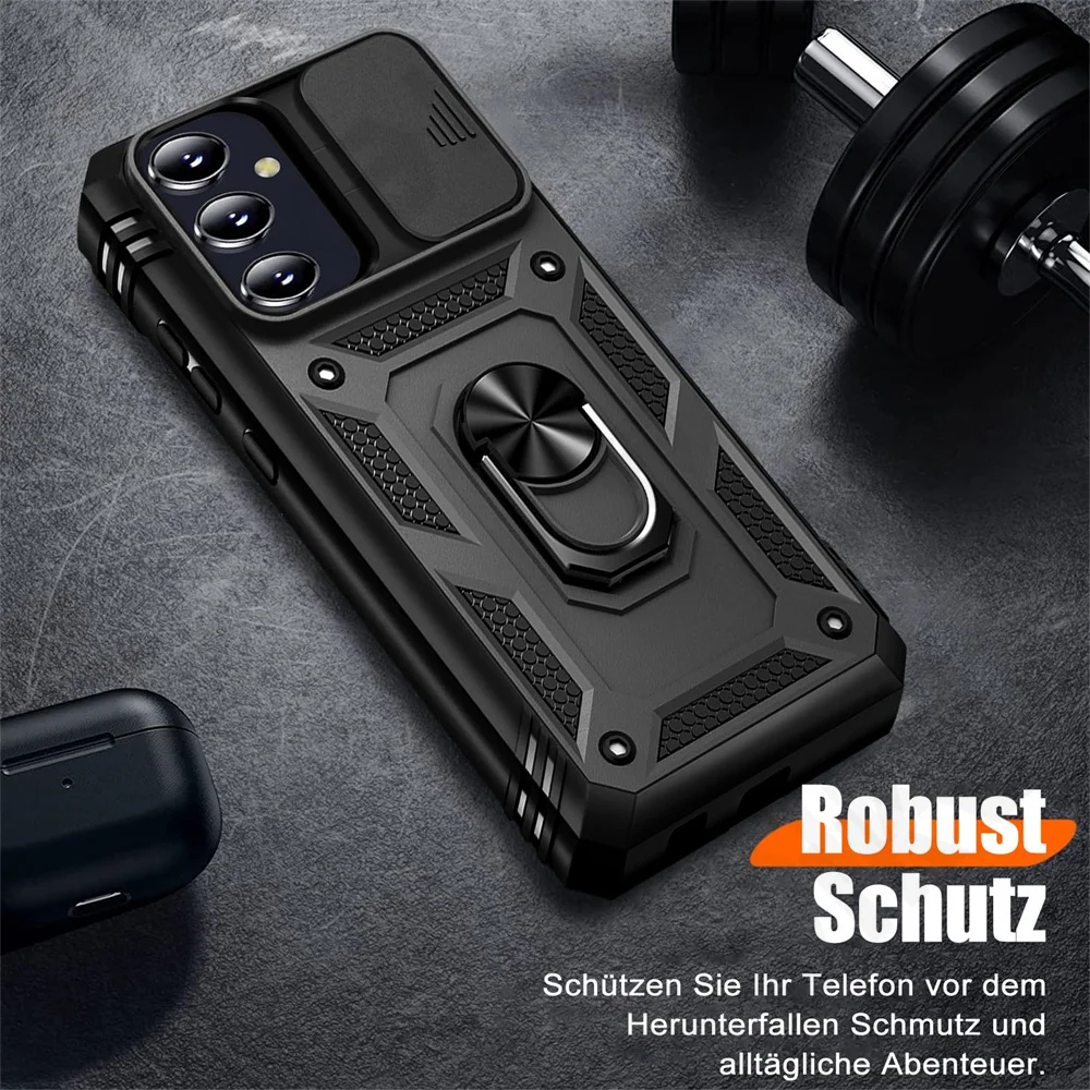 360° Rotating Ring Kickstand Military-Grade Protective Phone Case with Slide Camera Cover