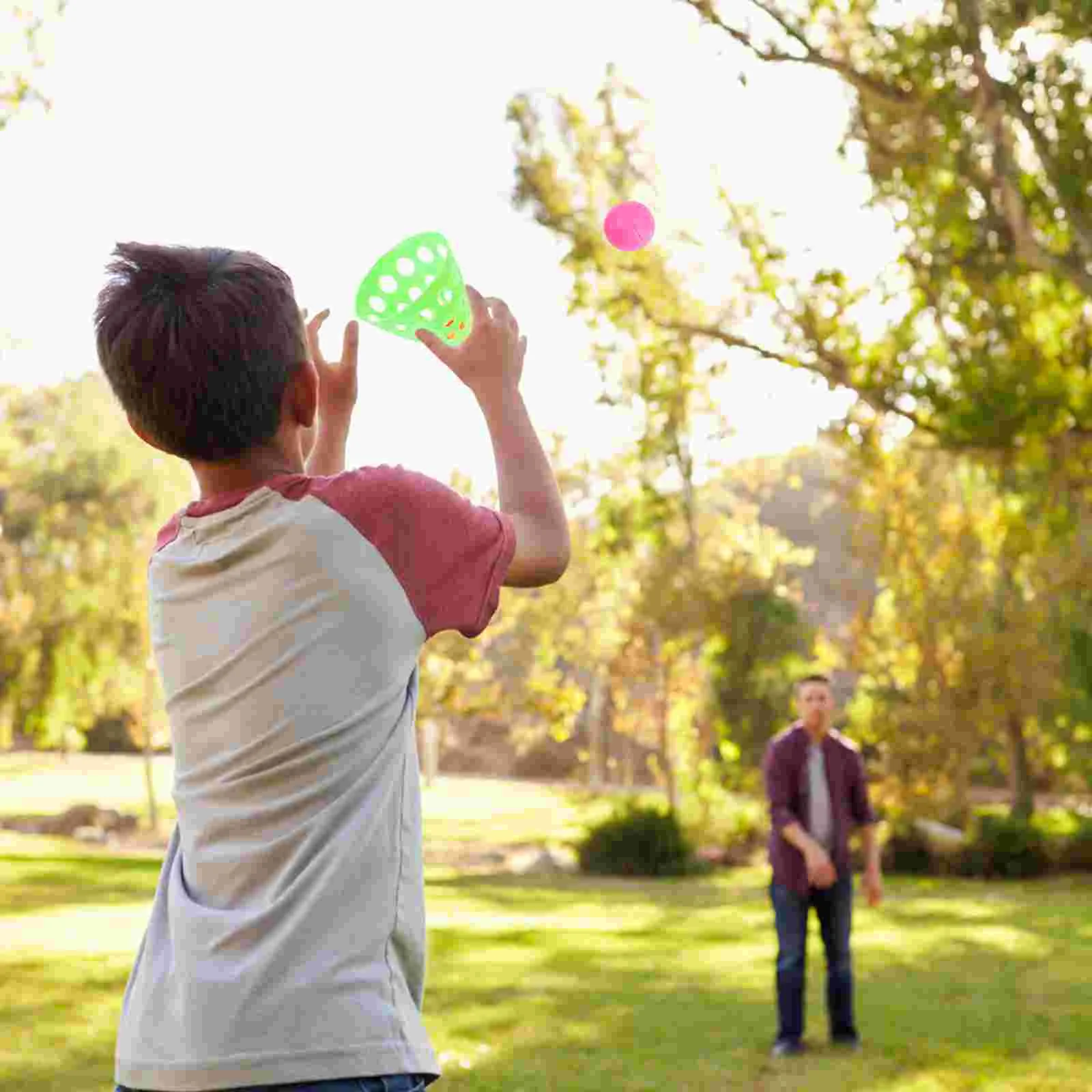 2 Pairs Bouncing Ball Outdoor Play Game Toys Catapult Click Toss Catch Plastic with Child Childrens 6