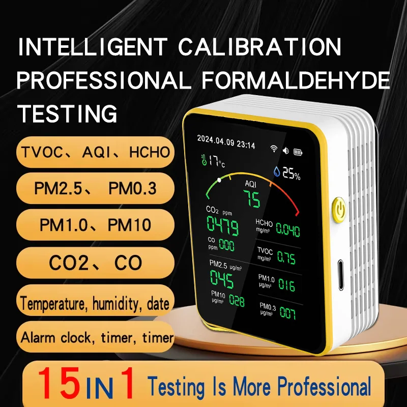 WiFi Tuya 15 in1 Air Quality Monitorambient Air Co Meter Detector Pm2.5 Carbon Dioxide Pollution Gas Detector For Indoor Co2