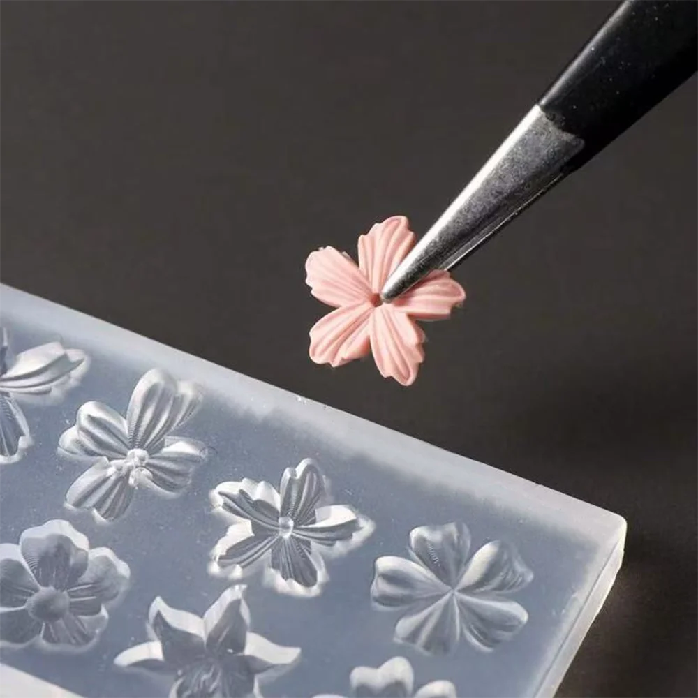 봄꽃 꽃잎 실리콘 네일 몰드 백합 벚꽃 플로럴 DIY 디자인 매니큐어 템플릿 조각 네일 아트 스텐실 도구