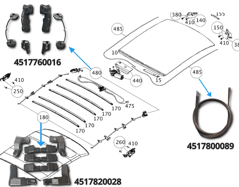 SVA043 Passend für Mercedes Benz Smart W451 FORTWO CABRIO Schiebedach-Reparaturhalterung Kabelgetriebe A4517760016 A4517800089 A4517820028 – Detail 4