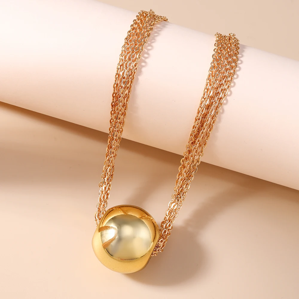 Aihua Punk-Stil Goldfarben Metall Mehrschichtige Kette Große Runde Kugel Halskette Damen Hip-Hop Halsketten Herren Mode Party Schmuck
