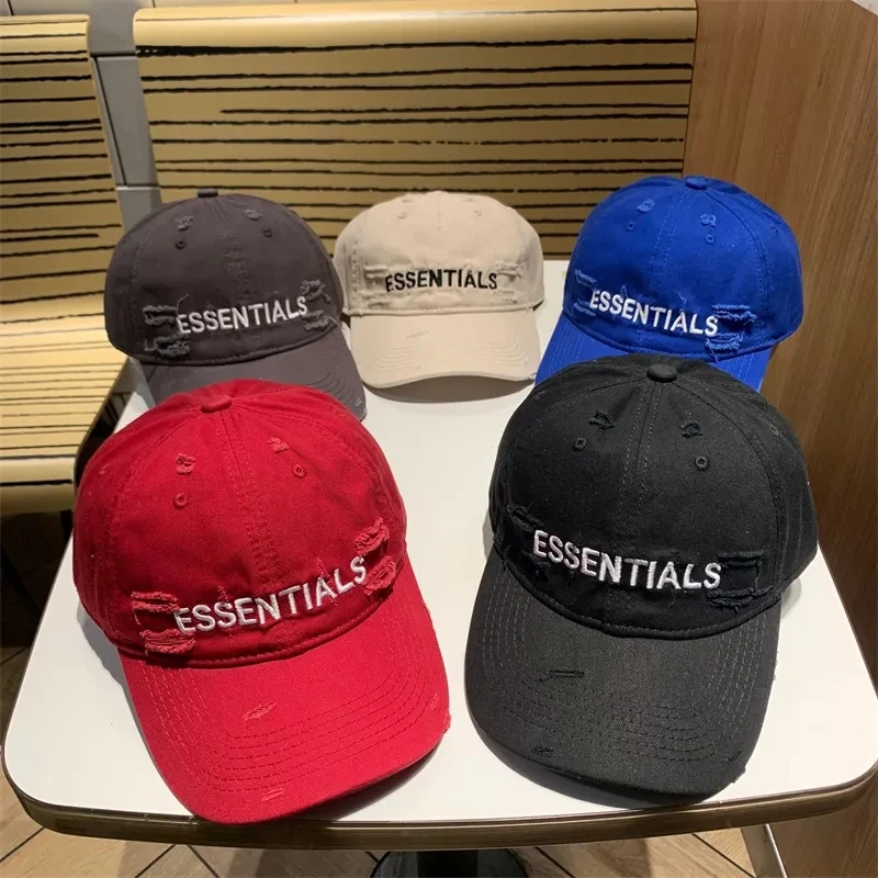 

ESSENTIALS Luxury Brand Caps Men Women Couples Hat Hip Hop Sun Shade Breathable Embroidery Vintage Ripped Red Black Beige Blue
